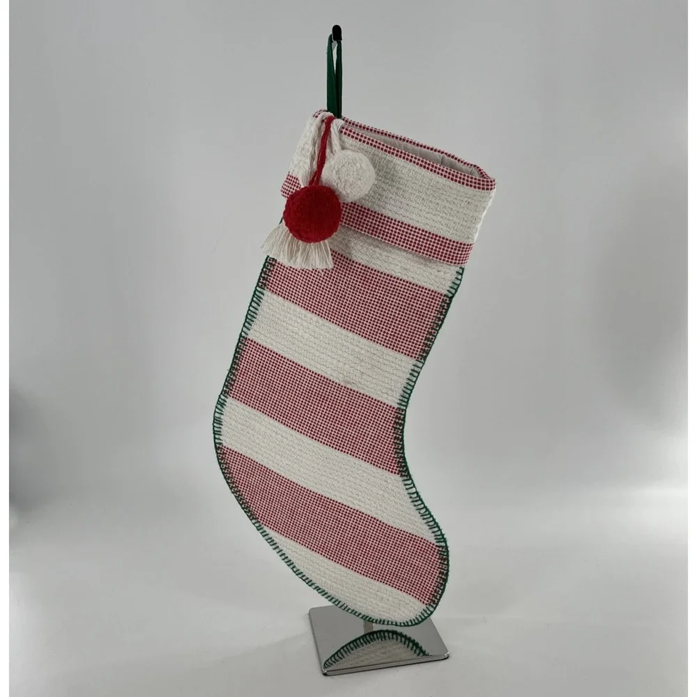 Rare Target Wondershop Christmas Stocking Woven Stitched Striped Poms Tassel 21